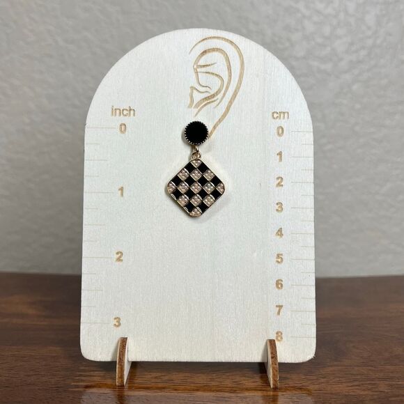 Earring Black and Golden Checkerboard Patterned Trendy Earrings Gambit  Baddie - Picture 3 of 9